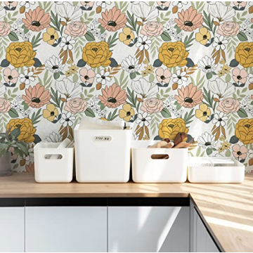 HAOKHOME Floral Peel and Stick Wallpaper 17.7in x 6.6ft