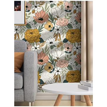 HAOKHOME Floral Peel and Stick Wallpaper 17.7in x 6.6ft