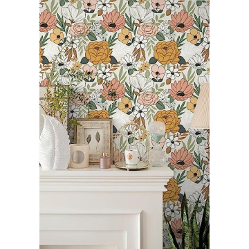HAOKHOME Floral Peel and Stick Wallpaper 17.7in x 6.6ft