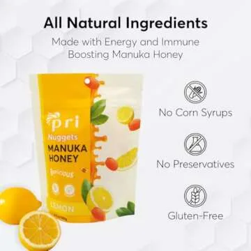 P.R.I Manuka Honey & Lemon Nuggets, Sweet and All Natural Hard Candy Treat, 3.5oz