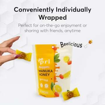 P.R.I Manuka Honey & Lemon Nuggets, Sweet and All Natural Hard Candy Treat, 3.5oz