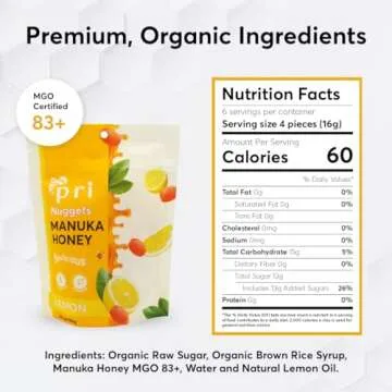 P.R.I Manuka Honey & Lemon Nuggets, Sweet and All Natural Hard Candy Treat, 3.5oz