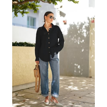 Stylish HOTOUCH Black Button Up Shirt for Women - Versatile Blouse