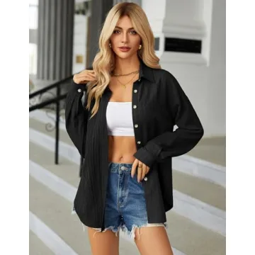 Stylish HOTOUCH Black Button Up Shirt for Women - Versatile Blouse