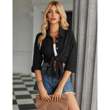 Stylish HOTOUCH Black Button Up Shirt for Women - Versatile Blouse