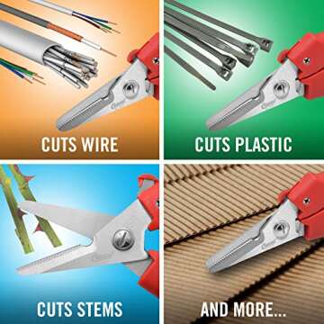 Clauss Spring-Action Stainless Steel Wire Cutters / Pruning Shears For Gardening, Red, 7.5’’ (33503)