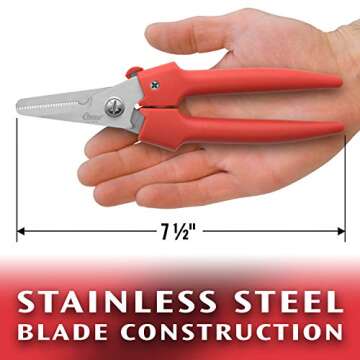 Clauss Spring-Action Stainless Steel Wire Cutters / Pruning Shears For Gardening, Red, 7.5’’ (33503)