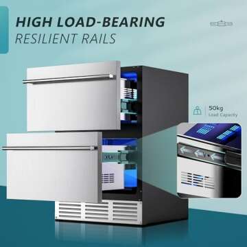 EUHOMY 24 Inch Under Counter Double Drawer Fridge, Weather Proof Stainless Steel Outdoor Beverage Re...