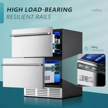 EUHOMY 24 Inch Under Counter Double Drawer Fridge, Weather Proof Stainless Steel Outdoor Beverage Re...