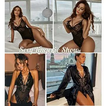 Avidlove Sexy Lingerie for Women Lingerie Bodysuit Lace Teddy Strappy Lingerie V Neck One Piece Boud...