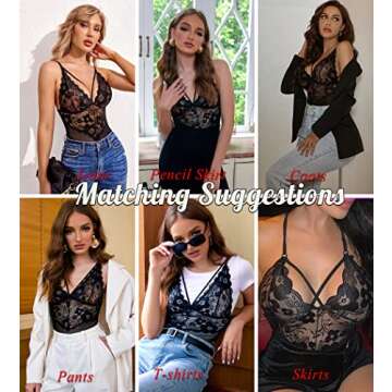 Avidlove Sexy Lingerie for Women Lingerie Bodysuit Lace Teddy Strappy Lingerie V Neck One Piece Boudoir Outfits(Black,S)