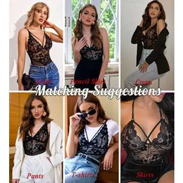 Avidlove Sexy Lingerie for Women Lingerie Bodysuit Lace Teddy Strappy Lingerie V Neck One Piece Boudoir Outfits(Black,S)