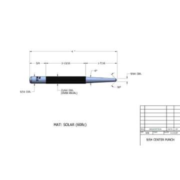 Starrett Steel Center Punch with Round Shank and Knurled Finger Grip - Hardened and Tempered, 4" (100mm) Length, 1/8" (3mm) Diameter Tapered Point - 117C