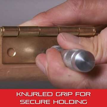 Starrett Steel Center Punch with Round Shank and Knurled Finger Grip - Hardened and Tempered, 4" (100mm) Length, 1/8" (3mm) Diameter Tapered Point - 117C