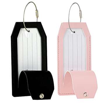 CHOIEO 2 Pcs PU Leather Luggage Tags with Full Back Privacy Cover and Stainless Steel Loop, Bag Tags...