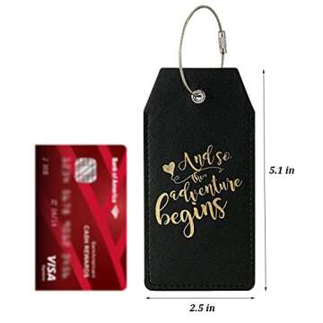 CHOIEO 2 Pcs PU Leather Luggage Tags with Full Back Privacy Cover and Stainless Steel Loop, Bag Tags for Luggage Suitcase, Travel Accessories Tags with Name ID Address Card (Black+Pink)