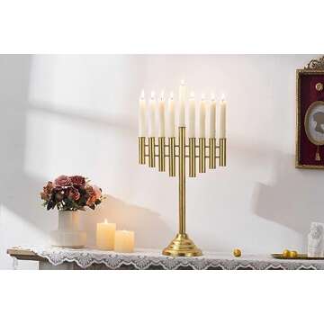 WOPARTY Hanukkah Menorah Jewish Candle Sticks - Holyland 9 Branch Candle Holder （10״ high,Gold