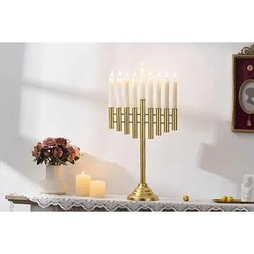WOPARTY Hanukkah Menorah Jewish Candle Sticks - Holyland 9 Branch Candle Holder （10״ high,Gold
