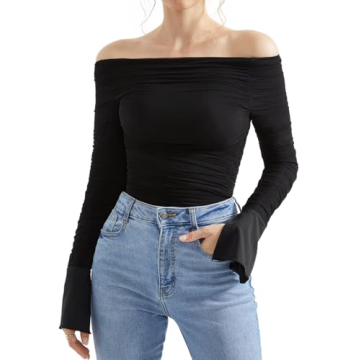 OMKAGI Women Long Sleeve Off Shoulder Top - Chic Design