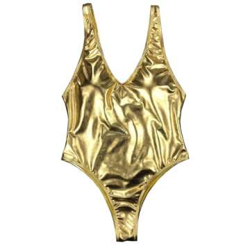 YAUASOPA Sexy Brillant Push Up Liquid Metallic Glitter One Piece Swimsuit Female Summer Shiny Solid Bikinis Set High Cut Bathing Suit Beachwear (US(2-4) S, Shiny Gold)