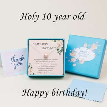 Sereney 10th Birthday Gifts for Girl Sterling Silver Pink Pearl Necklace Casual Jewelry for 10 Year ...