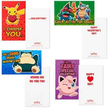 Hallmark Pokémon Valentines Day Cards and Mailbox for Kids School Classroom Exchange (1 Box, 32 Valentine Cards, 35 Stickers, 1 Teacher Card)