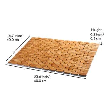 GOBAM Rollable Bamboo Bathroom Floor Mat - Non-Slip Bathtub Mat for Spa, Sauna, Kitchen, Outdoor Sho...