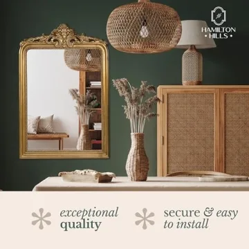 Hamilton Hills 28x42 inch Vintage Gold Mirror | French Baroque & Antique Arched Mirror for Wall Decor | Gold Bathroom Mirror | Ornate Entryway Mirrors for Wall | Decorative Fancy Vanity to Hang