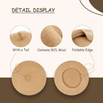 Gllutt Wool Beret Hat French Style Women Solid Color Thicken Warm Multiple Wear Ways 90% Wool (Camel...
