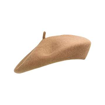 Gllutt Wool Beret Hat French Style Women Solid Color Thicken Warm Multiple Wear Ways 90% Wool (Camel)