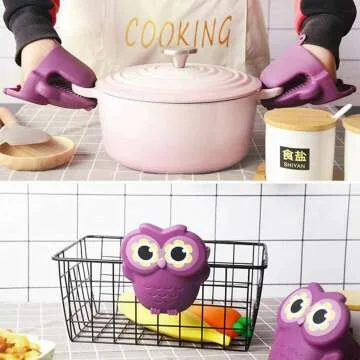 Cute Owl Silicone Oven Mitts - Heat Resistant Grippers