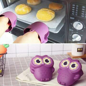 Cute Owl Silicone Oven Mitts - Heat Resistant Grippers