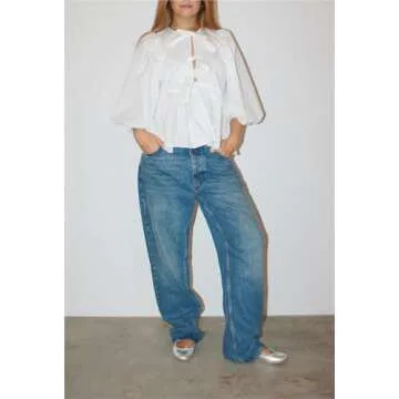 AKLOPVII Puff Sleeve Tie Front Top for Stylish Women