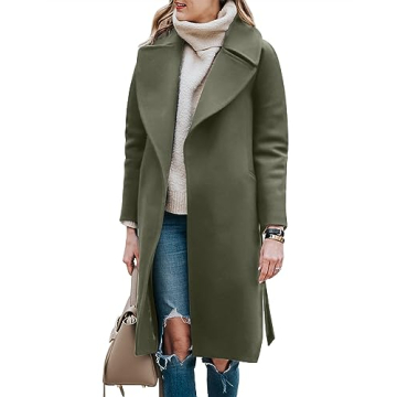 BZB Women's Long Wool Blend Pea Coat Winter Casual Overcoat Notched Lapel Collar Trench Coat Belted ...