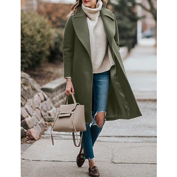 BZB Women's Long Wool Blend Pea Coat Winter Casual Overcoat Notched Lapel Collar Trench Coat Belted Long Jacket Outerwear
