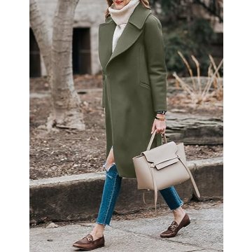 BZB Women's Long Wool Blend Pea Coat Winter Casual Overcoat Notched Lapel Collar Trench Coat Belted Long Jacket Outerwear