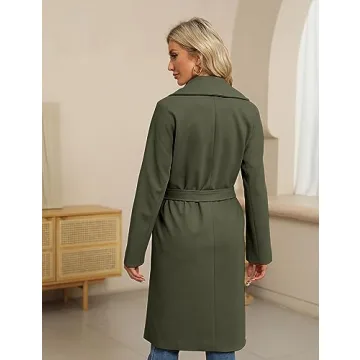 BZB Women's Long Wool Blend Pea Coat Winter Casual Overcoat Notched Lapel Collar Trench Coat Belted Long Jacket Outerwear