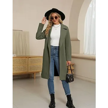 BZB Women's Long Wool Blend Pea Coat Winter Casual Overcoat Notched Lapel Collar Trench Coat Belted Long Jacket Outerwear
