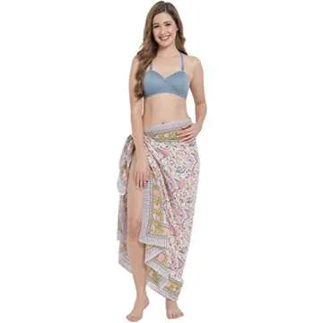 parihan Cotton Block Print long Beach Pareo Sarong Swimsuit Cover Ups Women Wrap