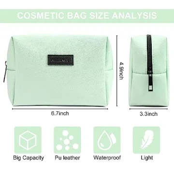 MAANGE Small Makeup Bag For Purse, Travel Cosmetic Bag Makeup Pouch PU Leather Portable Versatile Zipper Pouch For Women (Green)