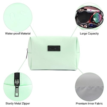 MAANGE Small Makeup Bag For Purse, Travel Cosmetic Bag Makeup Pouch PU Leather Portable Versatile Zipper Pouch For Women (Green)