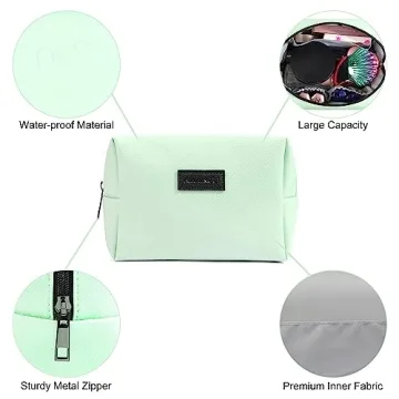 MAANGE Small Makeup Bag For Purse, Travel Cosmetic Bag Makeup Pouch PU Leather Portable Versatile Zipper Pouch For Women (Green)