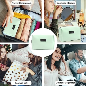 MAANGE Small Makeup Bag For Purse, Travel Cosmetic Bag Makeup Pouch PU Leather Portable Versatile Zipper Pouch For Women (Green)