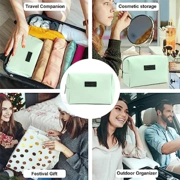 MAANGE Small Makeup Bag For Purse, Travel Cosmetic Bag Makeup Pouch PU Leather Portable Versatile Zipper Pouch For Women (Green)