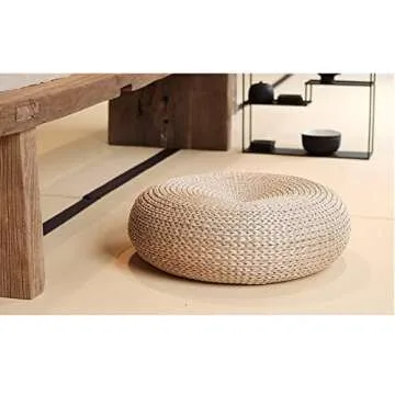 MAHAO Straw Flat Seat Cushion, Handmade Floor Pouf Mat, Ottoman Footstool for Meditation, Zen, Yoga Practice or Buddha (19.7" Dia. x 6.7" H)