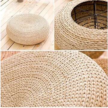 MAHAO Straw Flat Seat Cushion, Handmade Floor Pouf Mat, Ottoman Footstool for Meditation, Zen, Yoga Practice or Buddha (19.7" Dia. x 6.7" H)