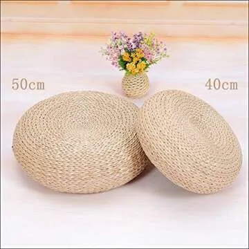 MAHAO Straw Flat Seat Cushion, Handmade Floor Pouf Mat, Ottoman Footstool for Meditation, Zen, Yoga Practice or Buddha (19.7" Dia. x 6.7" H)