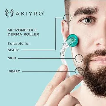 AKIYRO Derma Roller Titanium - 0.30mm Microneedle Roller with Case - 192 Micro Needling Dermal Kit for Face, Scalp and Body - At Home Microneedling Device for Women and Men (Green)