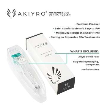 AKIYRO Derma Roller Titanium - 0.30mm Microneedle Roller with Case - 192 Micro Needling Dermal Kit for Face, Scalp and Body - At Home Microneedling Device for Women and Men (Green)
