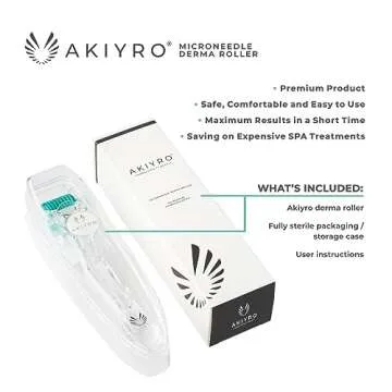 AKIYRO Derma Roller Titanium - 0.30mm Microneedle Roller with Case - 192 Micro Needling Dermal Kit for Face, Scalp and Body - At Home Microneedling Device for Women and Men (Green)